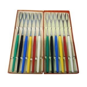 Vtg Japan Woodcrest Stainless Steel 10" Fondue Forks 2 Boxed Sets 12 Total #1901